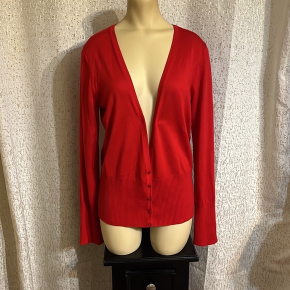 St. John red button down cardigan, medium - Picture 5 of 7
